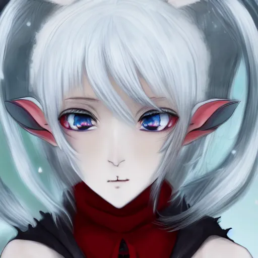 Image similar to white hair, red eyes, elf ears, two small horn on the head, anime style, anime girl, sketch, 4k, beautiful art