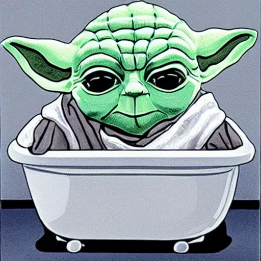 Image similar to sad yoda in bathtub