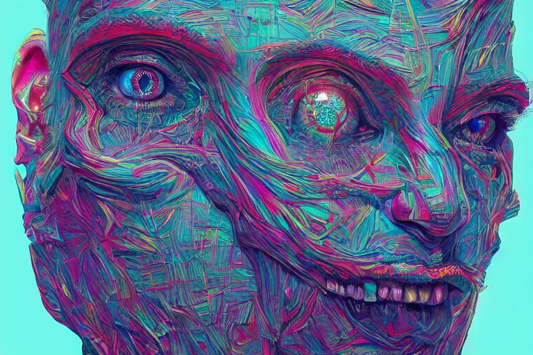 Prompt: human possessed by chromatic psycodelic surreal entity, highly detailed, dmt, geometric, beautiful, highly detailed, sharp focus, illustration, trending on artstation, artwork by wlop
