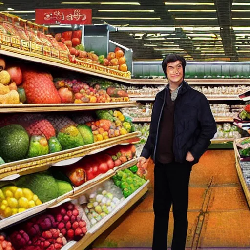 Prompt: mehmet oz standing in the produce section of a supermarket, highly detailed, digital painting, artstation, sharp focus, illustration, art by tan zi and ayanamikodon and alphonse mucha and wlop