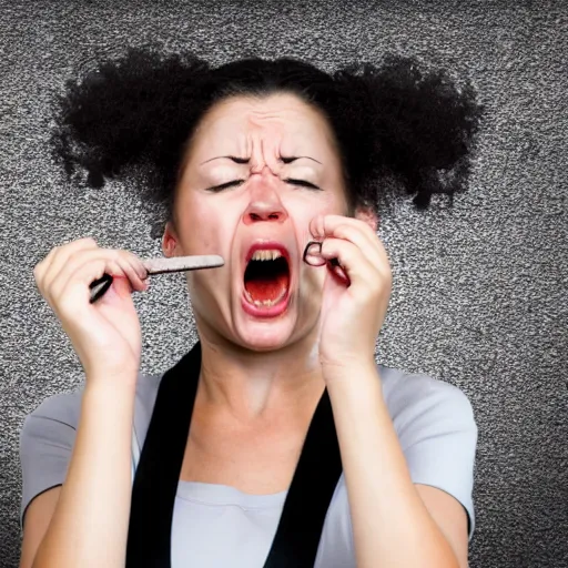 Prompt: A woman smashing a keyboard, angry, stock photo