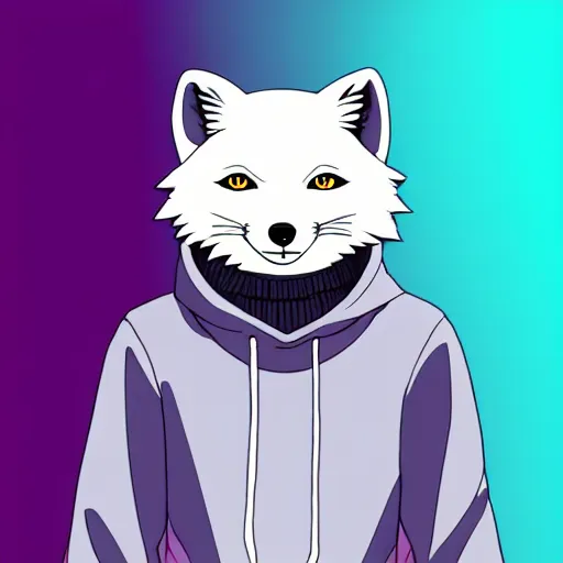 Image similar to key anime visual portrait of an anthropomorphic arctic fox fursona in a hoodie, handsome, official modern anime art