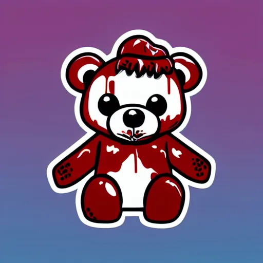 Prompt: Blood thirsty teddy bear from a horror movie, sticker, highly detailed, colorful, illustration, drama, smooth and clean vector curves, no jagged lines, vector art, smooth