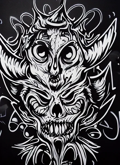 Image similar to beautiful graffiti demons on black background paper