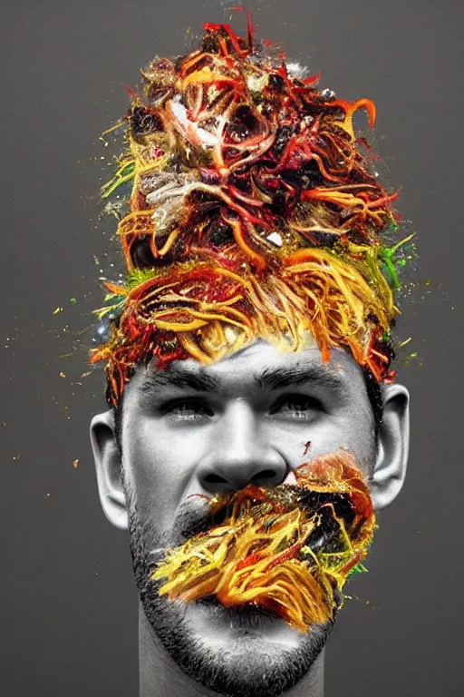 Image similar to 📷 chris hemsworth, chris hams worth, made of food, head portrait, dynamic lighting, 4 k