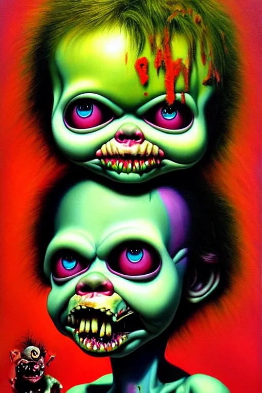 Image similar to a hyperrealistic painting of the garbage pale kids, cinematic horror by chris cunningham, lisa frank, richard corben, highly detailed, vivid color,