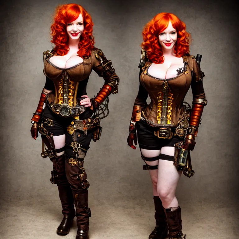 Image similar to full body photograph of christina hendricks as a steampunk warrior. extremely detailed. dslr. 8 5 mm.