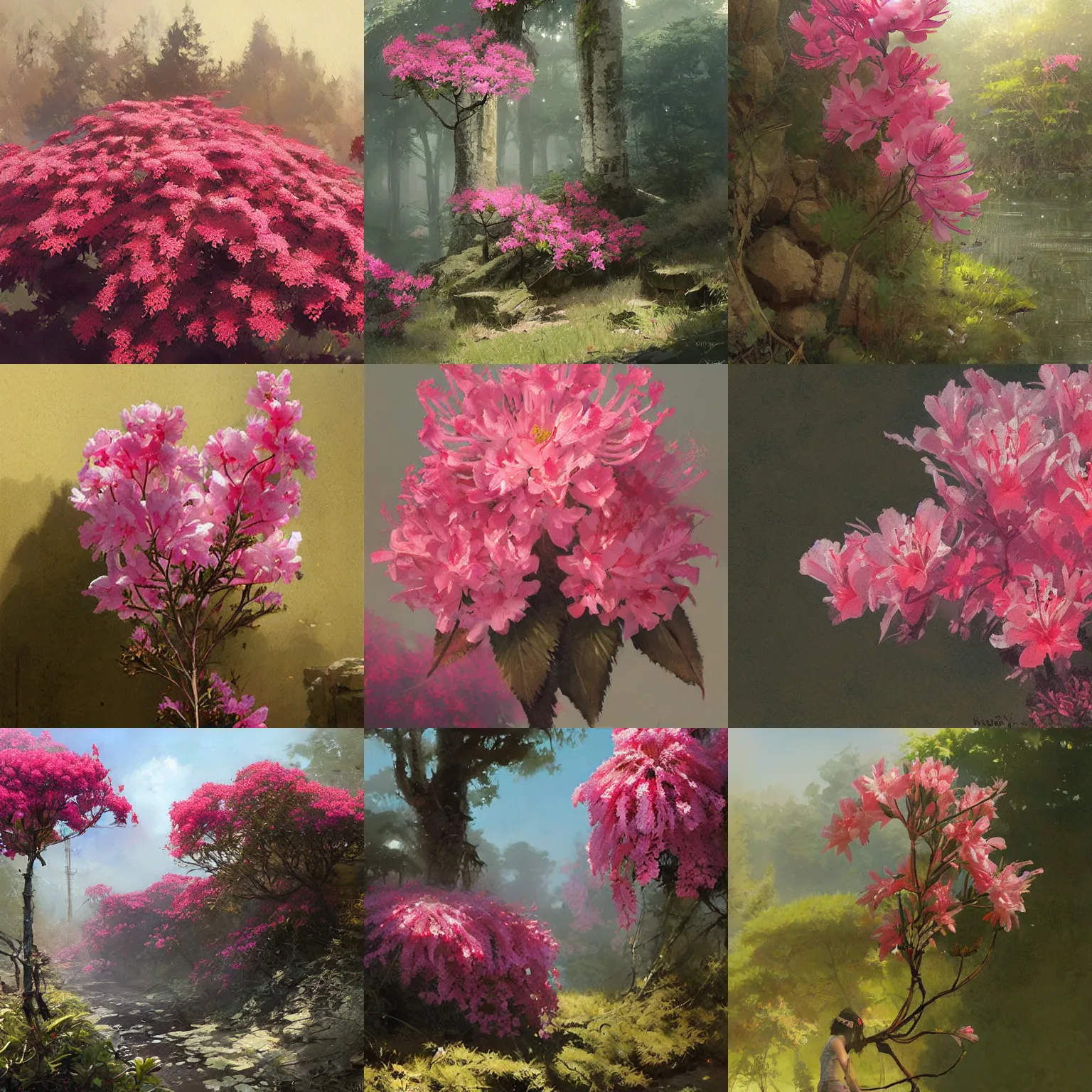 Prompt: an azalea by greg rutkowski and james gurney.