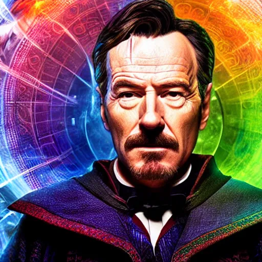 Image similar to a still from multiverse of madness, of bryan cranston as doctor strange, hd 4k photo