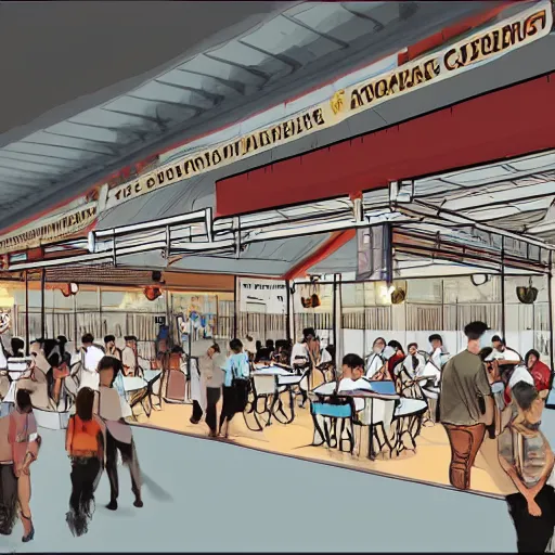 Prompt: Concept art for a hawker centre