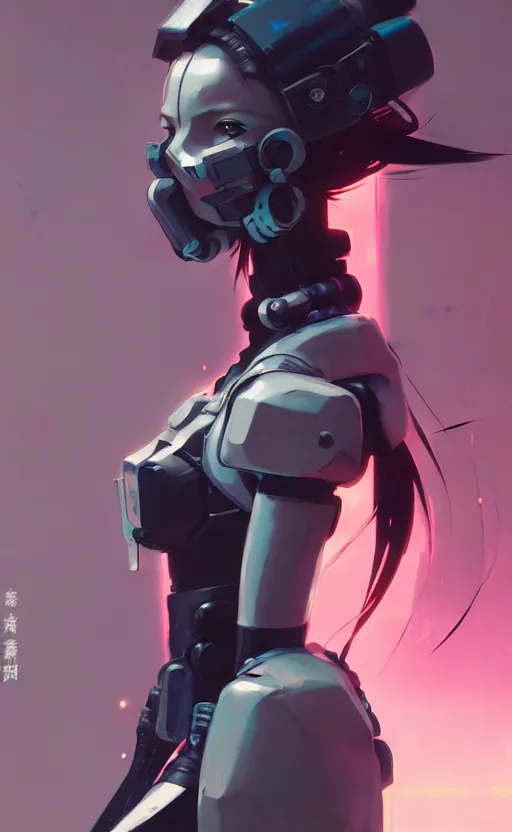 Image similar to cyberpunk anime girl mech, cyberpunk accessory, side view, 3 / 4 shot, street night, beautiful face, grafity, arcane, detail, good face, pose model, concept art, in style of yoji shinkawa, pan ren wei, col price, atey ghailan, by greg rutkowski, aesthetic, digital painting, 3 d, non crop