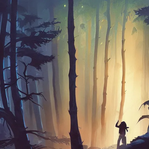 Image similar to painting giant monsters in a dark, scary forest at night smooth face median photoshop filter cutout vector, behance hd by jesper ejsing, by rhads, makoto shinkai and lois van baarle, ilya kuvshinov, rossdraws global illumination