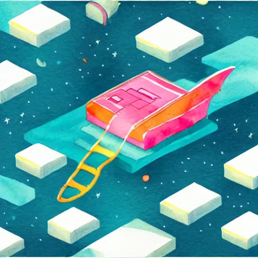 Image similar to isometric watercolor illustration of a printer floating in space