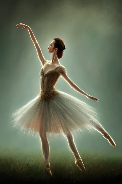 Image similar to prima ballerina, gorgeous, ethereal, intricate, elegant, volumetric lighting, nature scenery, digital painting, highly detailed, artstation, sharp focus, illustration, concept art, clive barker