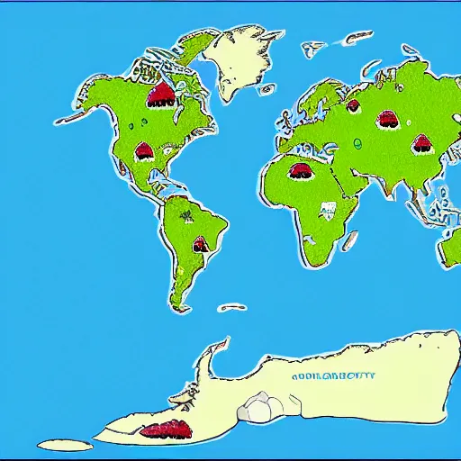 Prompt: a cartography of squishy monster continents