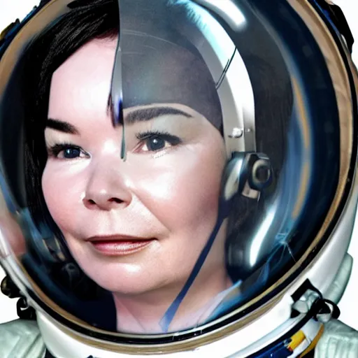 Prompt: bjork wearing astronaut helmet photorealistic, award winning photo