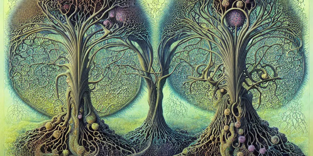 Image similar to tree of life by roger dean and andrew ferez, art forms of nature by ernst haeckel, divine chaos engine, symbolist, visionary, art nouveau, botanical fractal structures, organic, detailed, realistic, surreality