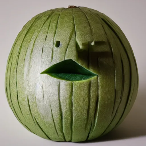 Prompt: melon carved as duck, fruit carving