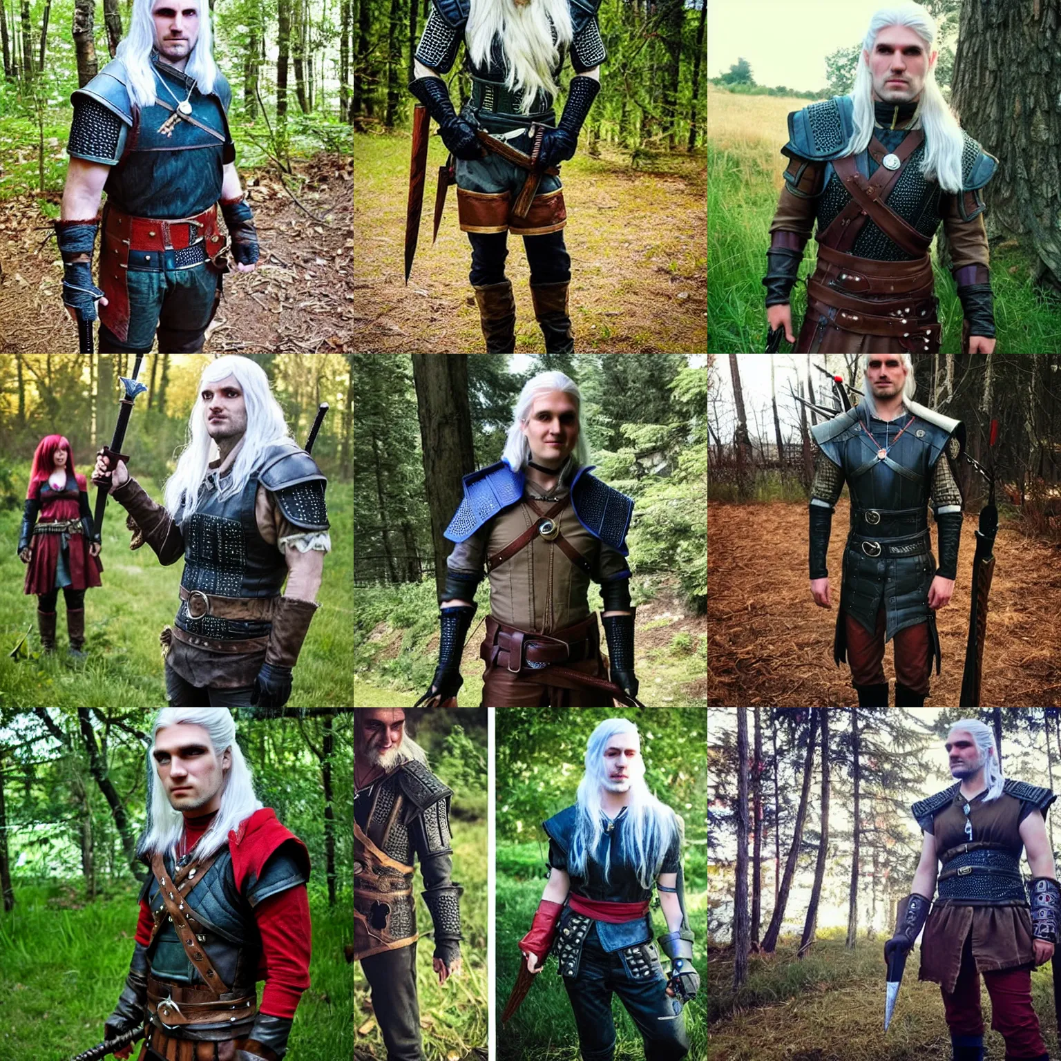 Prompt: homemade cosplay of the witcher, diy, lame