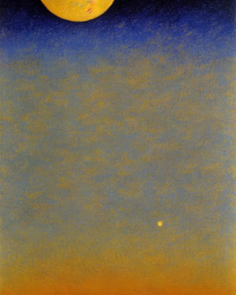 Image similar to achingly beautiful painting of the moon on a gold background by rene magritte, monet, and turner.