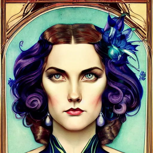 Image similar to an art nouveau, ( streamline moderne ), multi - racial portrait in the style of anna dittmann and gaston bussiere and chanthara. very large, clear, expressive, and intelligent eyes. centered, ultrasharp focus, dramatic lighting, photorealistic digital matte painting, intricate symmetrical ultra detailed background.