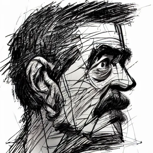 Prompt: a realistic yet scraggly portrait sketch of the side profile of a stern and sophisticated the g - man, trending on artstation, intricate details, in the style of frank auerbach, in the style of sergio aragones, in the style of martin ansin, in the style of david aja, in the style of mattias adolfsson