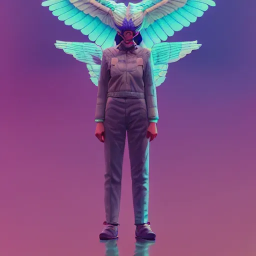 Image similar to full shot eagle android:: by Martine Johanna and Simon Stålenhag and Chie Yoshii :: dynamic, particulate, pastel colors, intricate, elegant, highly detailed, centered, artstation, smooth, sharp focus, octane render, 3d