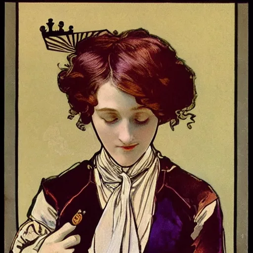 Image similar to a young edwardian woman playing chess, in the style of mucha