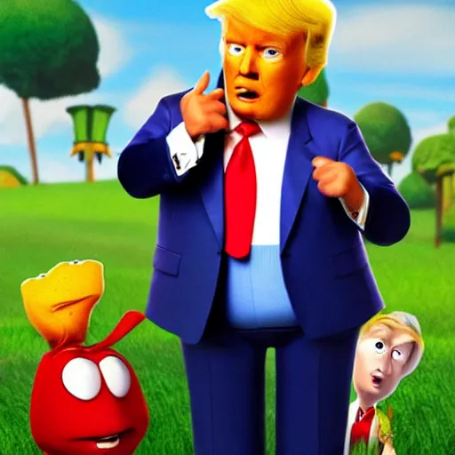 Prompt: donald trump as a veggie tale character
