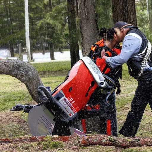 Prompt: two chainsaws kissing