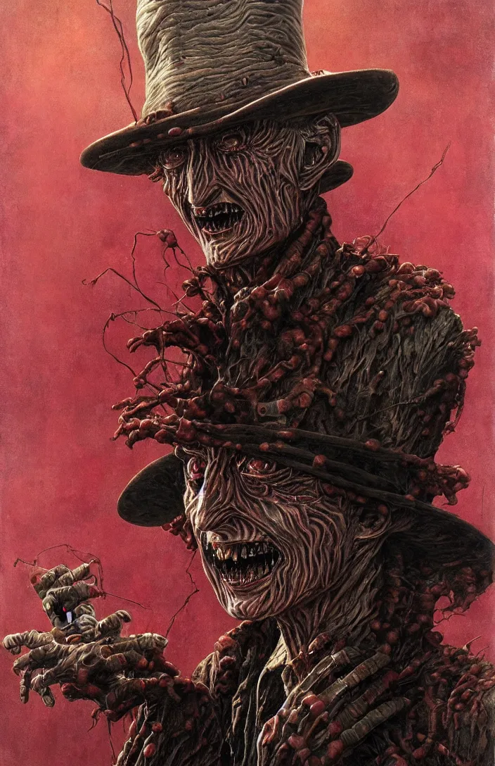 Image similar to freddy krueger in the style of wayne barlowe, gustav moreau, goward, bussiere, roberto ferri, santiago caruso, luis ricardo falero, dali