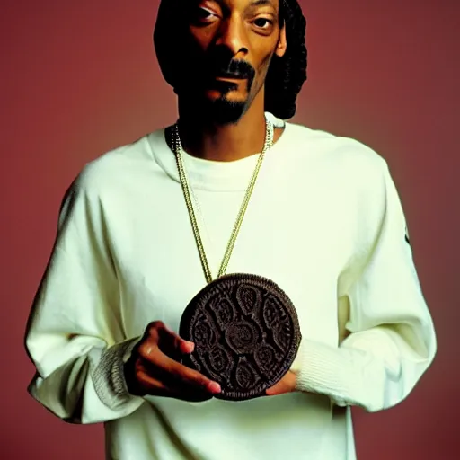 Image similar to Snoop Dogg holding an Oreo Cookie for a 1990s sitcom tv show, Studio Photograph, portrait, C 12.0
