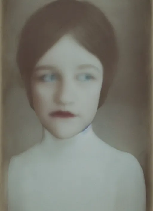 Prompt: out of focus photorealistic portrait of < zelda fitzgerald > as a beautiful young girl by sarah moon, very blurry, translucent white skin, slim, foggy, closeup