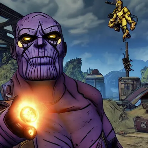 Image similar to Screenshot from new Borderlands DLC featuring Thanos, 8k photorealistic