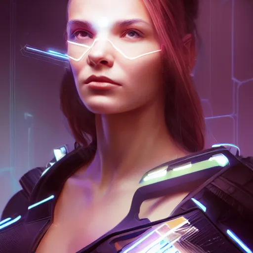 Prompt: portrait of a cyberpunk girl with a vector grid of light falling on her face, sci-fi, intricate lighting, elegant female, highly detailed, digital painting, studio portrait, artstation, sharp focus, photo by artgerm and greg rutkowski and Charlie Bowater, subsurface scattering