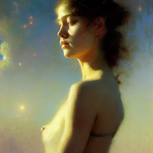 Image similar to a half body portrait of a good - lookiung girl,, high detail, cleary see face, by gaston bussiere, bayard wu, greg rutkowski, odd nerdrum, maxim verehin, dan dos santos, masterpiece, sharp focus, cinematic lightning - h 7 6 8