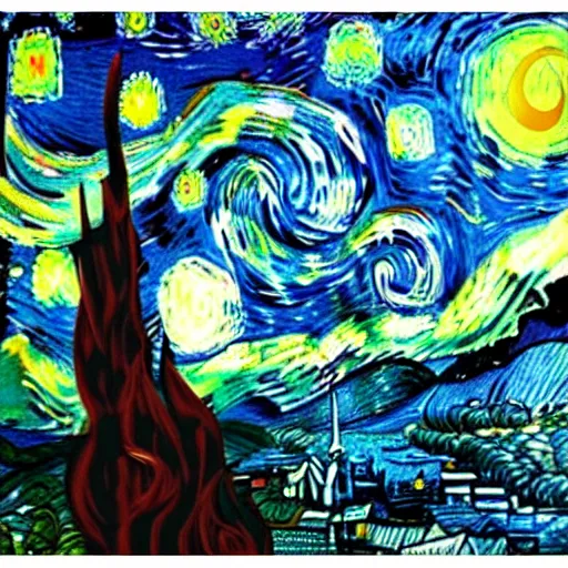 Image similar to retarded wolf, van gogh style, vivid