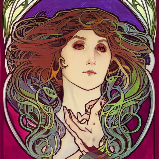 Prompt: a painting in the style of alphonse mucha and in the style of ayami kojima.