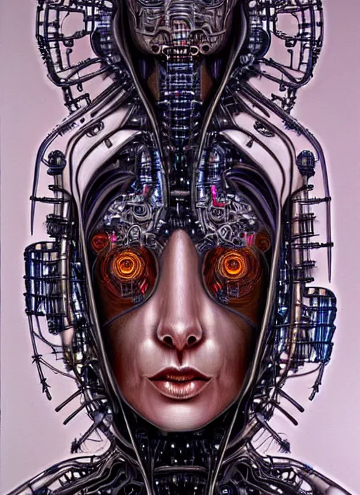 Image similar to biopunk cyborg portrait by julie bell, intricate biopunk patterns, detailed!, very sharp!!!