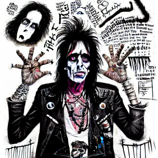 Image similar to graphic illustration, creative design, alice cooper as a punk, biopunk, francis bacon, highly detailed, hunter s thompson, concept art