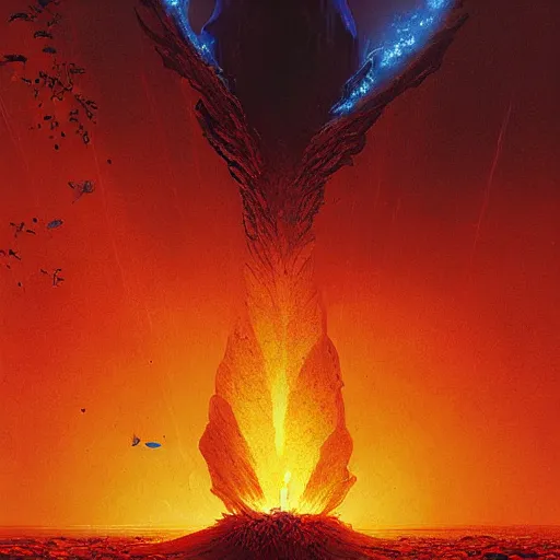 Image similar to A digital painting of a meteor containing an insect hive burning up in the atmosphere, Wayne Barlowe Greg Rutkowski Jessica Rossier