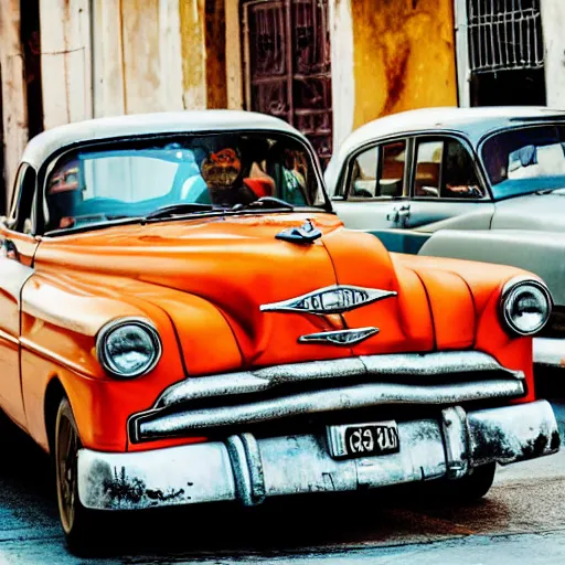 Image similar to vintage cars on the streets of havana cuba, golden hour, photo, 5 0 mm f 2. 5