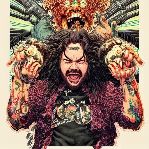 Image similar to portrait of crazy post malone, symmetrical, by yoichi hatakenaka, masamune shirow, josan gonzales and dan mumford, ayami kojima, takato yamamoto, barclay shaw, karol bak, yukito kishiro