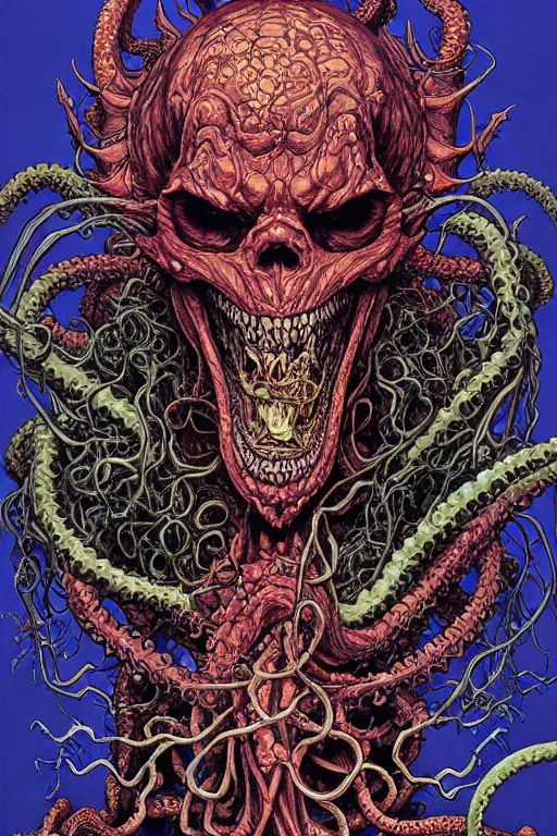 Image similar to portrait of crazy cthulhu skeletor, symmetrical, by yoichi hatakenaka, masamune shirow, josan gonzales and dan mumford, ayami kojima, takato yamamoto, barclay shaw, karol bak, yukito kishiro