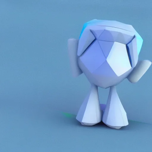 Image similar to 3D render of a cute, simplistic cyan crystal character with two blue hexagon eyes and a blue triangle mouth