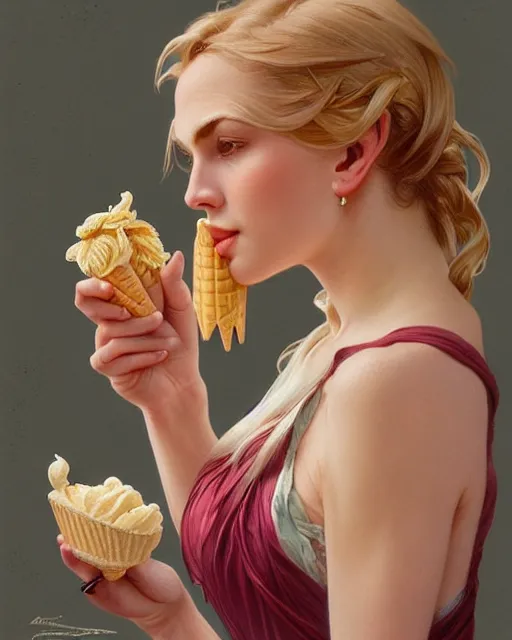 Image similar to Portrait of a  blonde woman and a mallard eating ice creams inp Porto,real life skin, intricate, elegant, highly detailed, artstation, concept art, smooth, sharp focus, art by artgerm and greg rutkowski and alphonse mucha