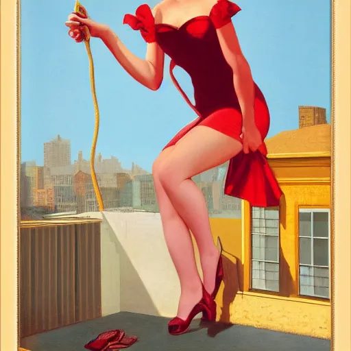 Prompt: woman, building, street by gil elvgren, olivia