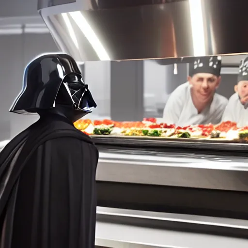 Image similar to A still of Darth Vader with a chef's hat, 4k, photograph, ultra realistic, highly detailed, professional lighting