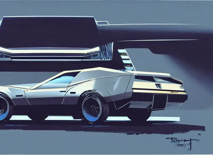 Image similar to syd mead concept art. kitt 1 9 8 2 pontiac trans am. style blade runner 2 0 4 9, retro, retro futurist. concept art by syd mead