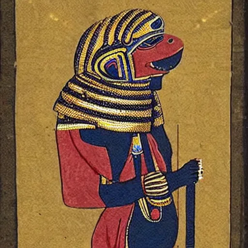 Image similar to monkey wearing pharaonic clothes clothes